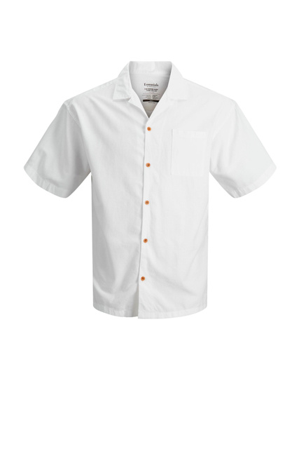 Рубашка из хлопка и льна с коротким рукавом|Основной цвет:Белый|Артикул:12196823 | Фото 1