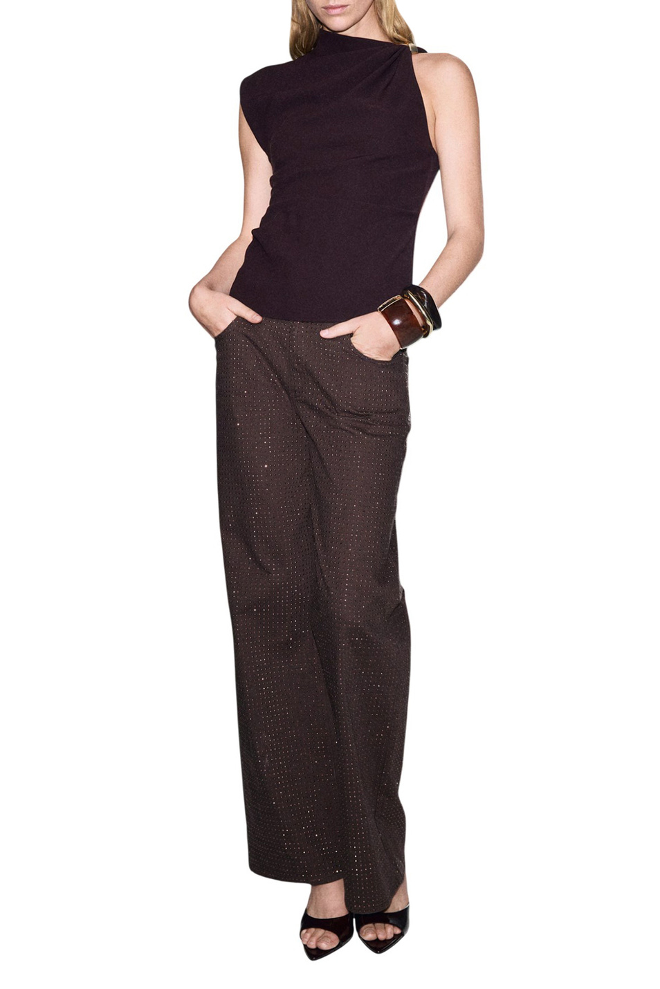 Блузка JOIA с металлической деталью|Основной цвет:Коричневый Женский Mango Блузка JOIA с металлической деталью (цвет ), артикул 17059114 | Фото 2