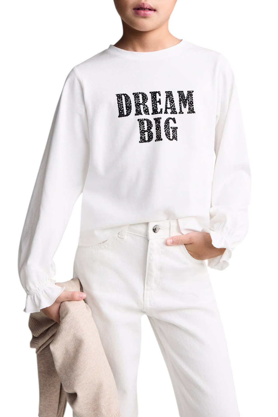 Девочкам Mango Kids Джемпер BONJOUR из смесового хлопка с надписью (цвет ), артикул 87003654 | Фото 4