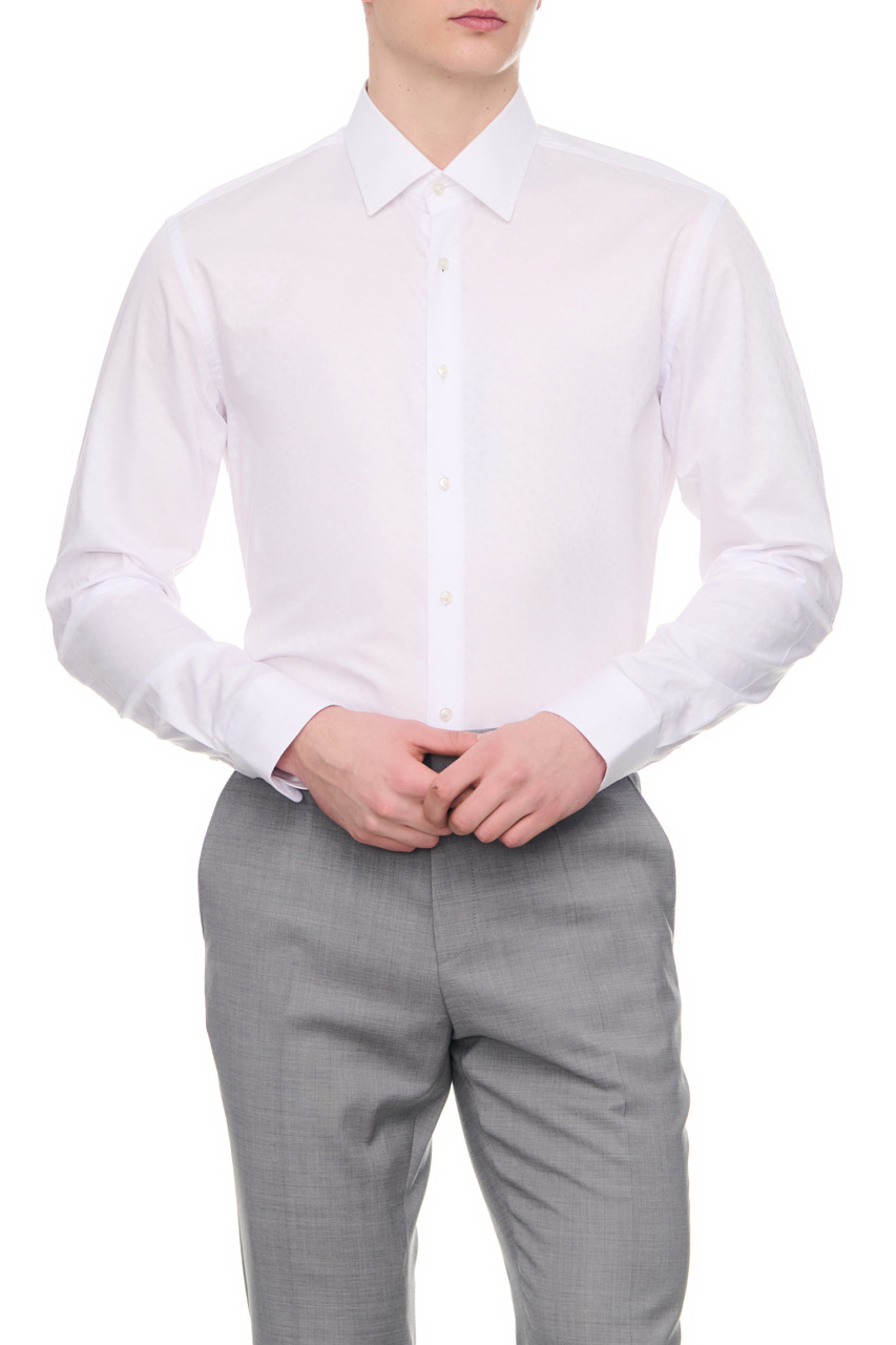 Рубашка из натурального хлопка с логотипированным принтом|Основной цвет:Белый|Артикул:50473310 | Фото 1