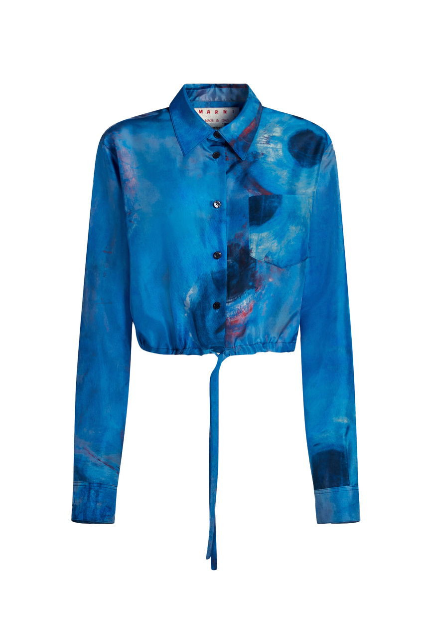 Блузка из натурального шелка|Основной цвет:Синий|Артикул:CAMA0526A0-UTSF97 | Фото 1