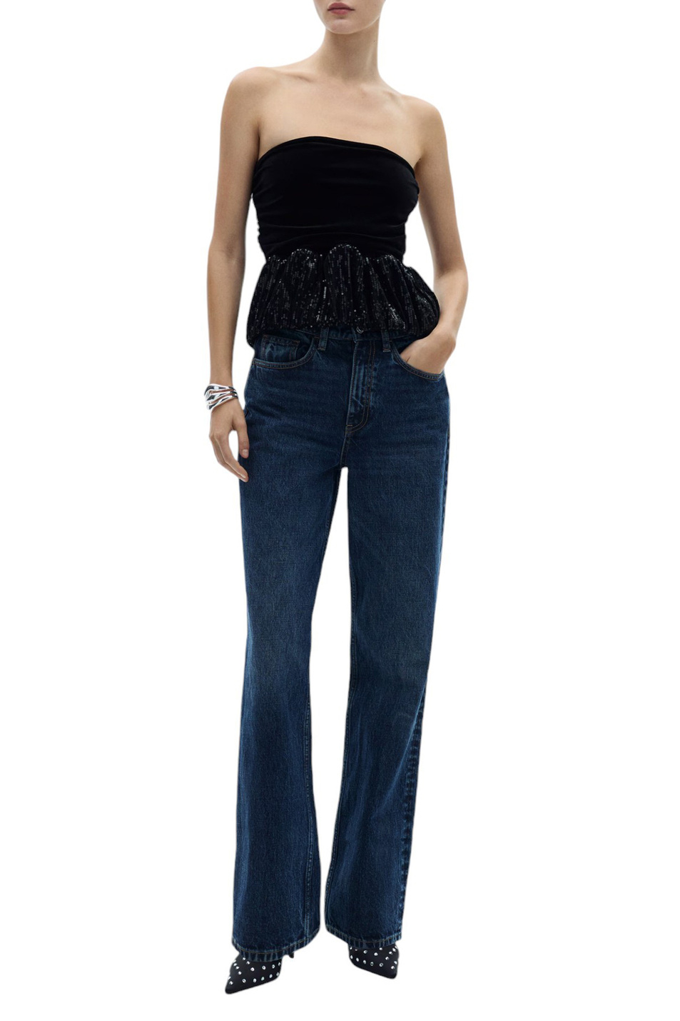 Женский Mango Топ XPEPLUM с пайетками (цвет ), артикул 77089057 | Фото 2