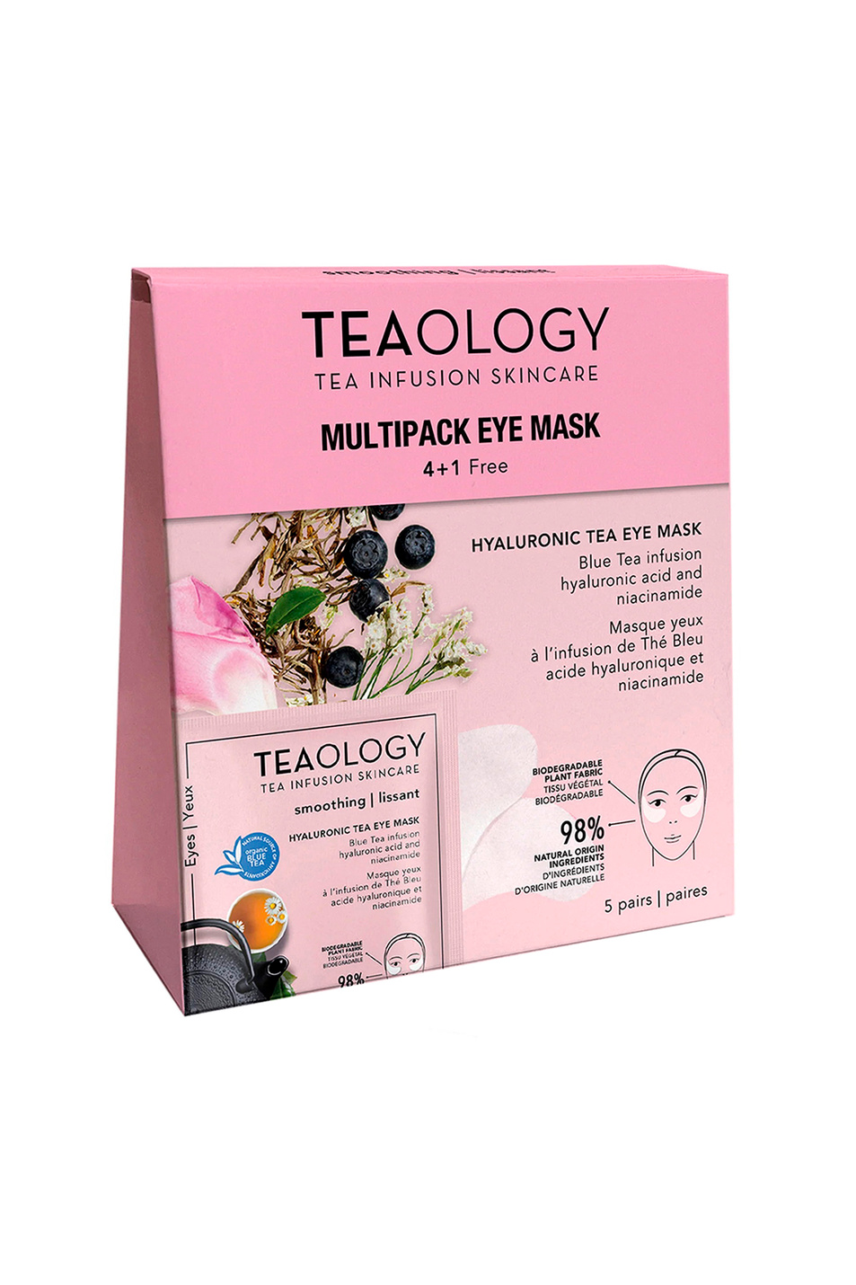 Не имеет пола Teaology Увлажняюшая, разглаживающая целлюлозная маска для кожи вокруг глаз c настоем синего чая, гиалуроновой кислотой и ниацинамидом Hyaluronic Tea Eye Mask, 5*5 мл (цвет ), артикул T50253 | Фото 2