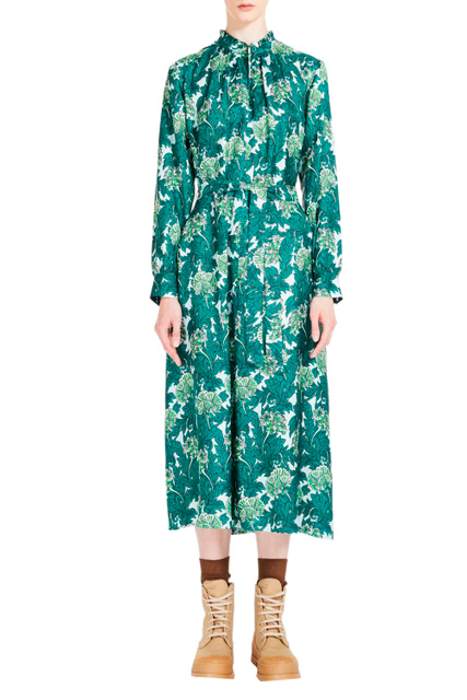 Платье HELLO из вискозы и шелка с рюшами на вырезе|Основной цвет:Зеленый|Артикул:2352210137 | Фото 2