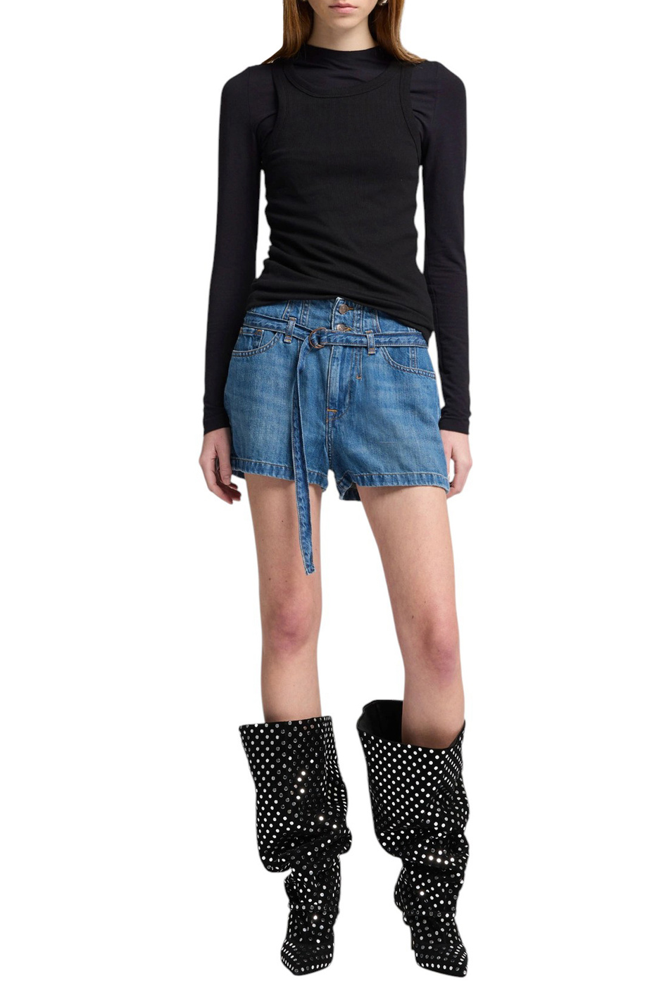 Женский 7 for all Mankind Шорты джинсовые KANSAS из хлопка и льная с поясом (цвет ), артикул 7U034U03 | Фото 2
