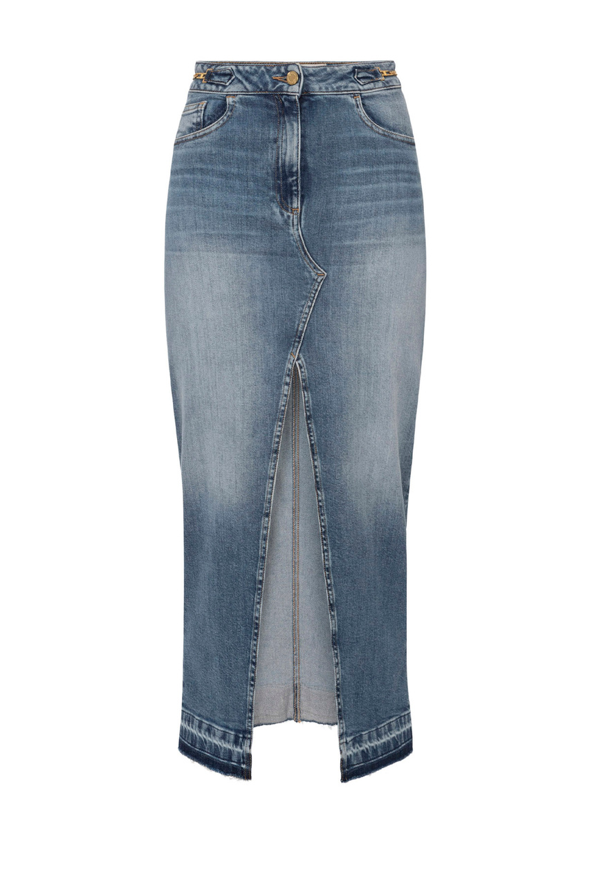 Юбка джинсовая из эластичного хлопка с разрезом|Основной цвет:Синий|Артикул:GJ29I41E2 | Фото 1