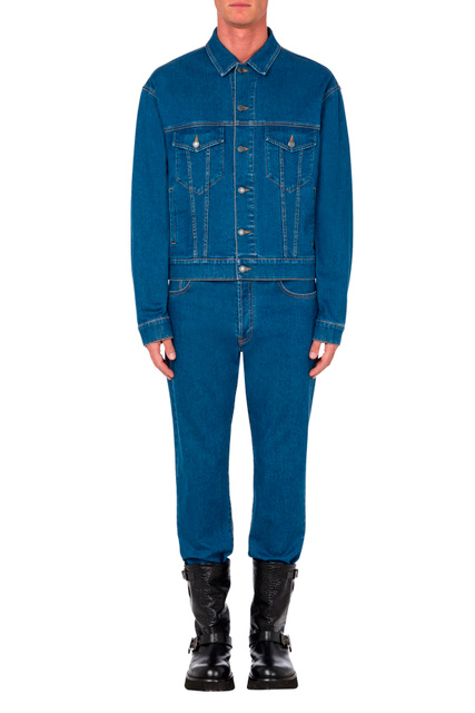 Джинсовая куртка из эластичного хлопка с нашивкой-логотипом|Основной цвет:Синий|Артикул:V0625-2023 | Фото 2