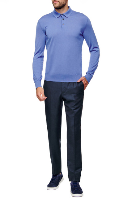 Джемпер из кашемира и шёлка с воротником поло|Основной цвет:Голубой|Артикул:UAJ00-132-B95 | Фото 2