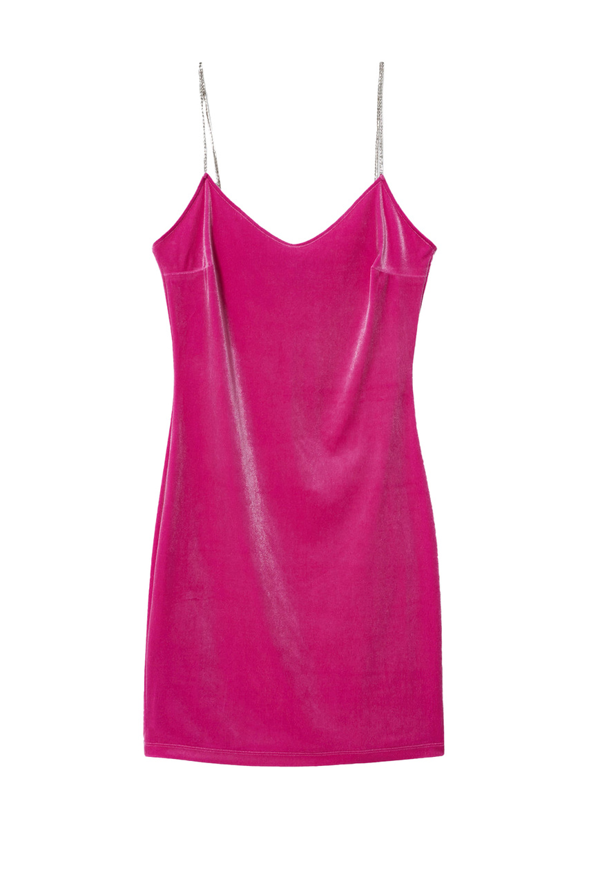 Бархатное платье XMILA на брителях со стразами|Основной цвет:Розовый|Артикул:37049080 | Фото 1