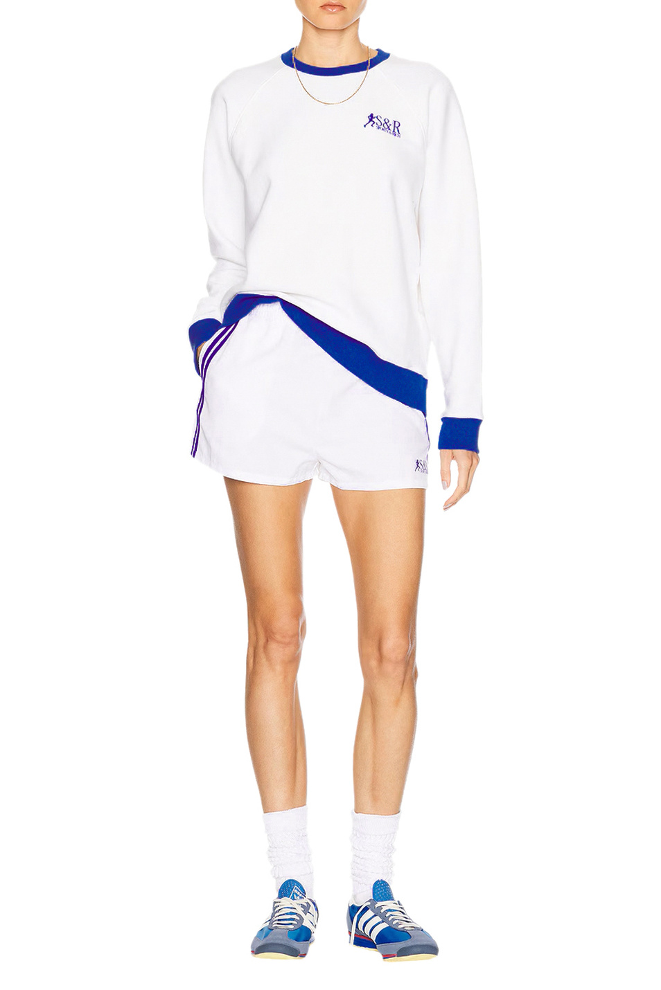 Женский Sporty & Rich Свитшот SR Runner Soft Crewneck с контрастной окантовкой (цвет ), артикул ST082622139WH01 | Фото 3