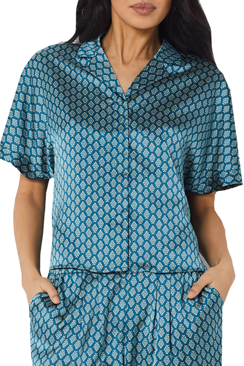Пижамная рубашка VINIA с принтом|Основной цвет:Бирюзовый|Артикул:6544034 | Фото 1