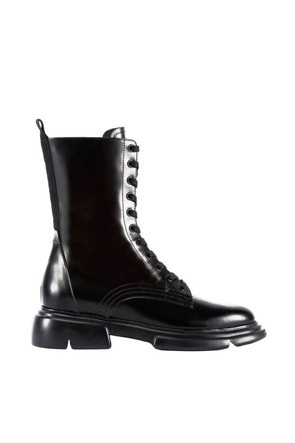 Ботинки из натуральной кожи на шнуровке и молнии|Основной цвет:Черный|Артикул:X3N155-XF594 | Фото 1