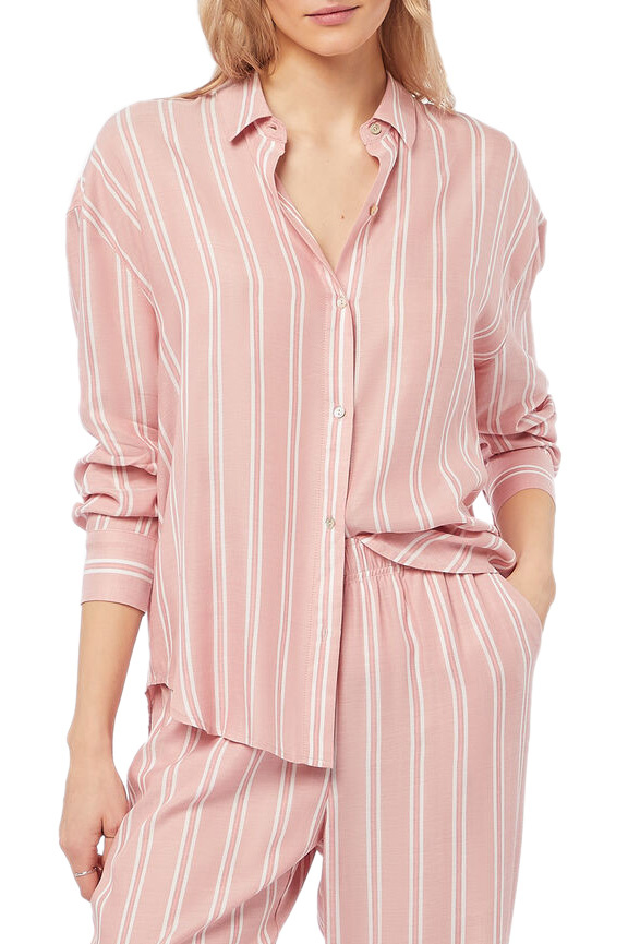 Рубашка BERRI из вискозы в полоску|Основной цвет:Розовый|Артикул:6537691 | Фото 1