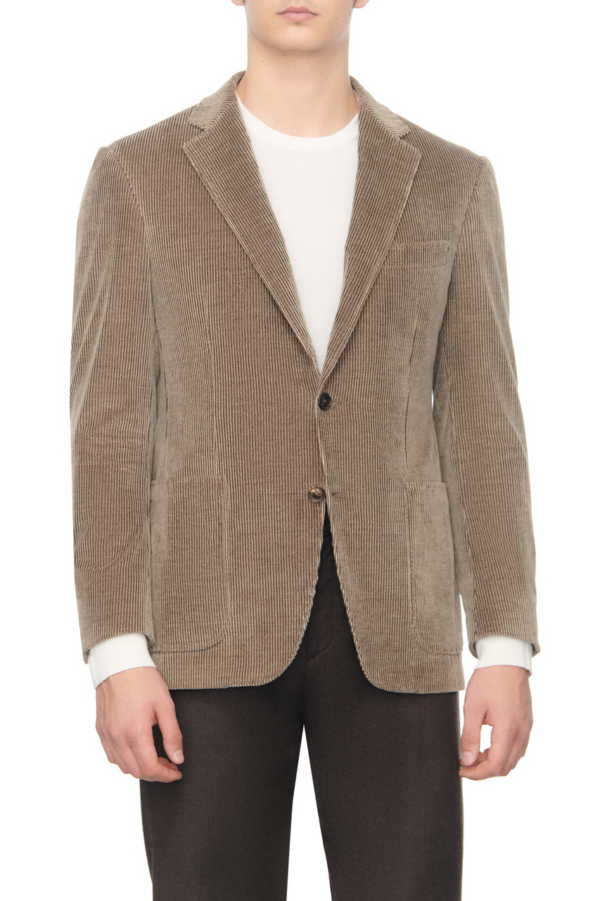Пиджак из эластичного хлопка с добавлением кашемира|Основной цвет:Коричневый|Артикул:E13275AX04797 | Фото 1