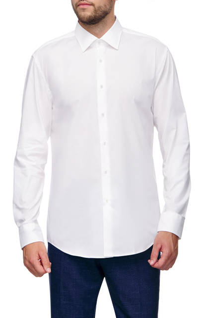 Однотонная рубашка из эластичного хлопка|Основной цвет:Белый|Артикул:50473263 | Фото 1