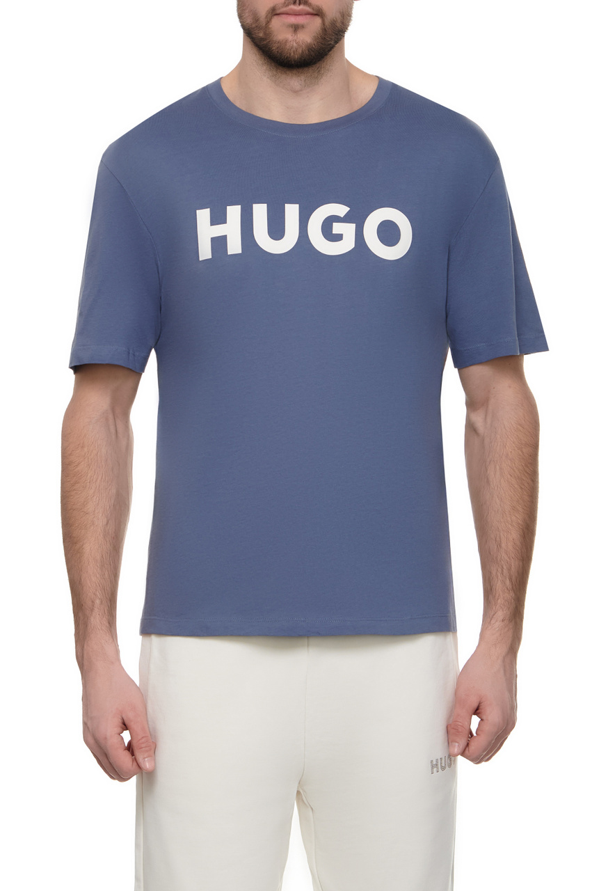 Футболка Dulivio из натурального хлопка с крупным логотипом|Основной цвет:Синий|Артикул:50467556 | Фото 1
