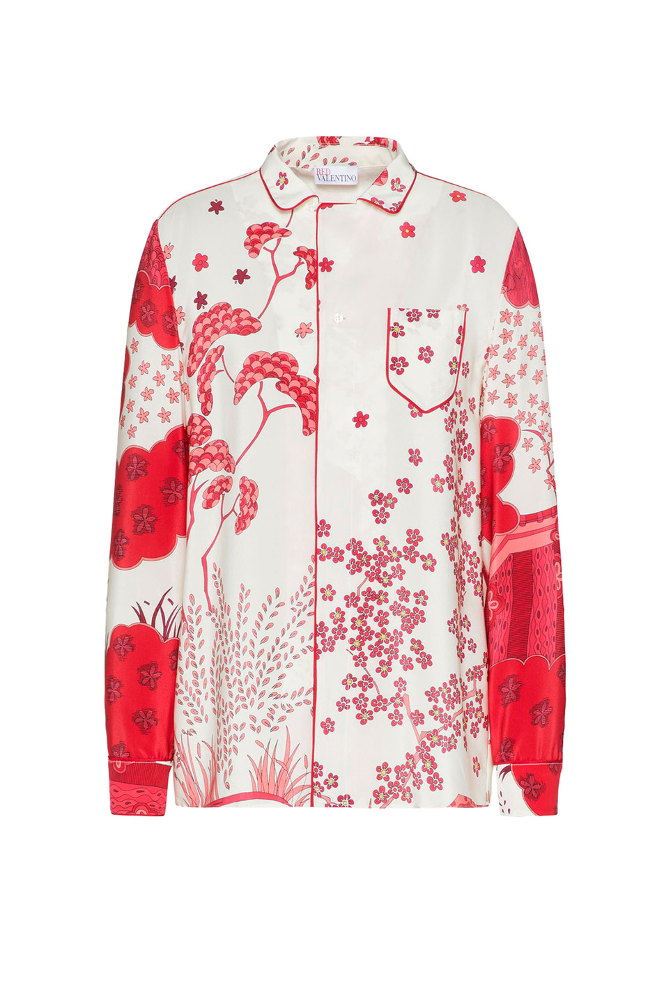 Red Valentino Рубашка в пижамном стиле из шёлка с принтом Asian Toile de Jouy (цвет ), артикул VR3ABF155M0 | Фото 1