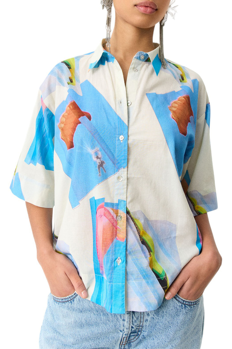 Женский Parfois Рубашка из натурального хлопка с принтом (цвет ), артикул 218645 | Фото 3