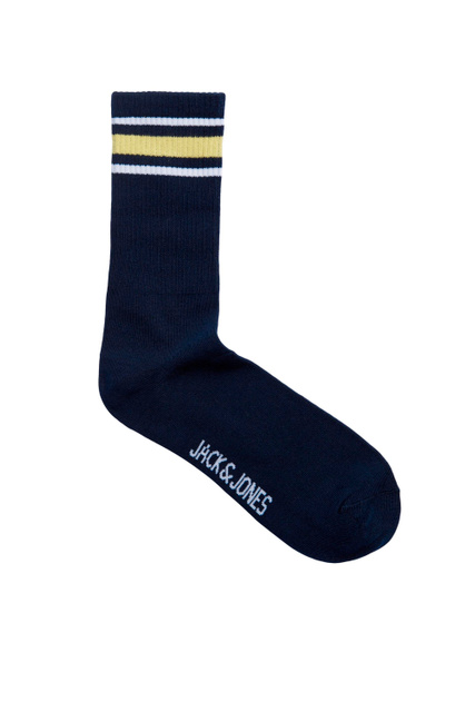Высокие носки с контрастными полосами|Основной цвет:Синий|Артикул:12195018 | Фото 1