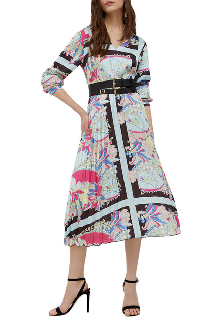 Атласное платье с V-образным вырезом|Основной цвет:Мультиколор|Артикул:WA2394T5958 | Фото 2