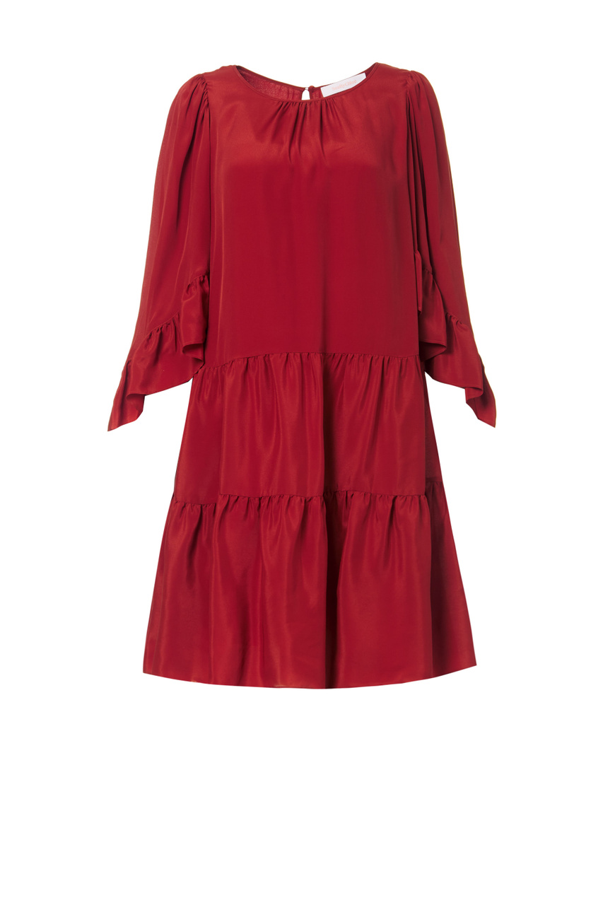 Платье с оборками|Основной цвет:Бордовый|Артикул:CHS22SRO13024 | Фото 1