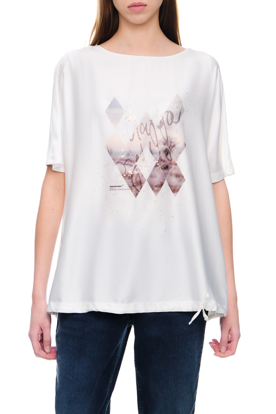 Женский Gerry Weber Футболка с кулиской по линии низа и принтом (цвет ), артикул 770085-44002 | Фото 4