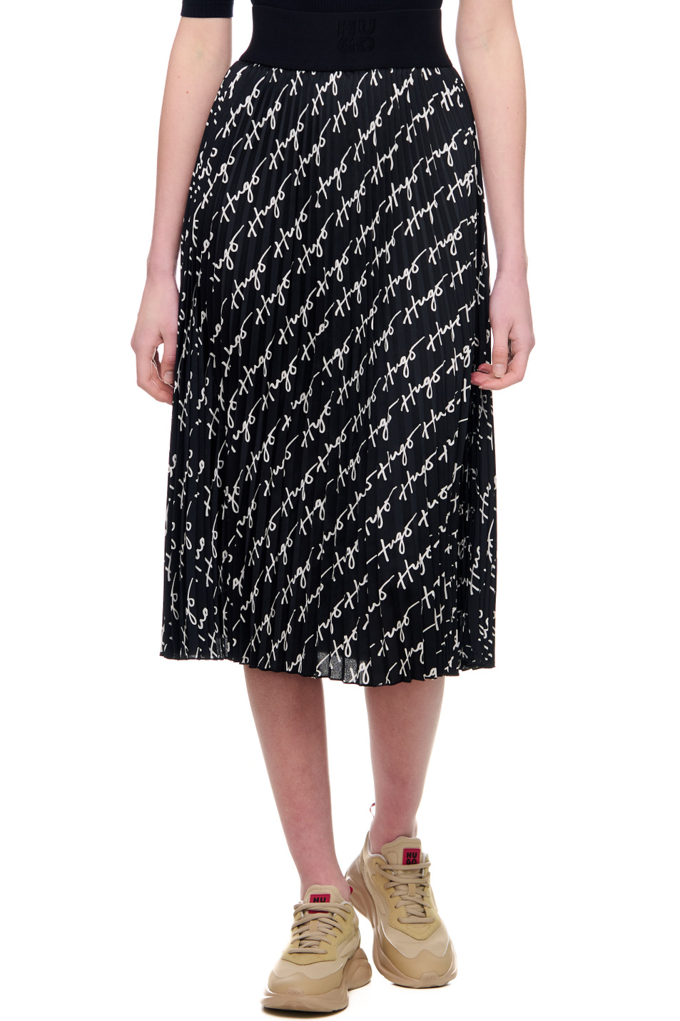 Женский HUGO Плиссированная юбка с логотипированным принтом (цвет ), артикул 50489266 | Фото 4