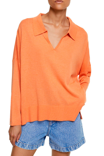 Джемпер с отложным воротником|Основной цвет:Оранжевый|Артикул:200061 | Фото 2
