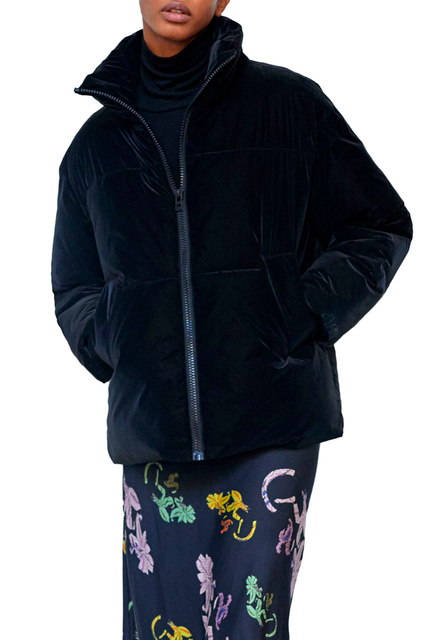 Куртка с высоким воротником и карманами|Основной цвет:Черный|Артикул:191576 | Фото 2