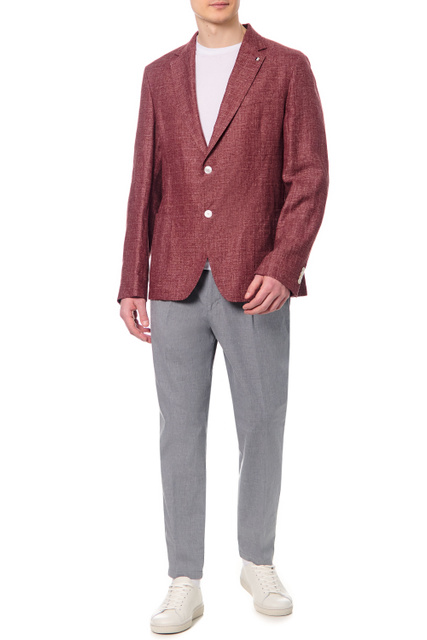 Пиджак из шерсти и льна|Основной цвет:Бордовый|Артикул:50468919 | Фото 2