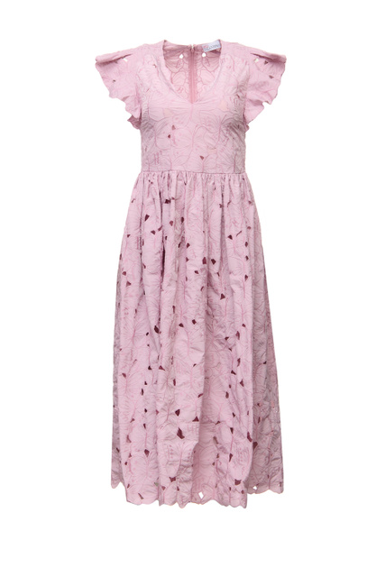 Платье с перфорацией и рукавами-крылышками|Основной цвет:Розовый|Артикул:XR3VA21B6AT | Фото 1