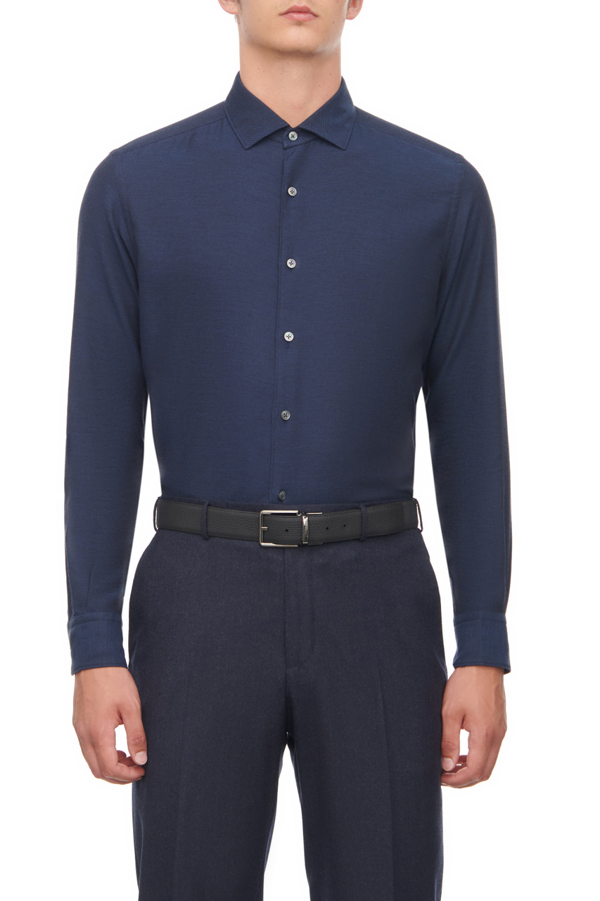 Рубашка из хлопка с добавлением кашемира|Основной цвет:Синий|Артикул:E8X44A6-SRF5-190G | Фото 1