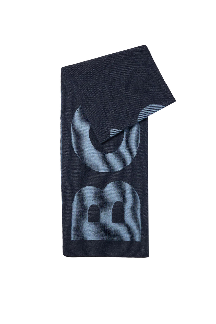 Шарф из хлопка и шерсти с логотипом|Основной цвет:Синий|Артикул:50495328 | Фото 1