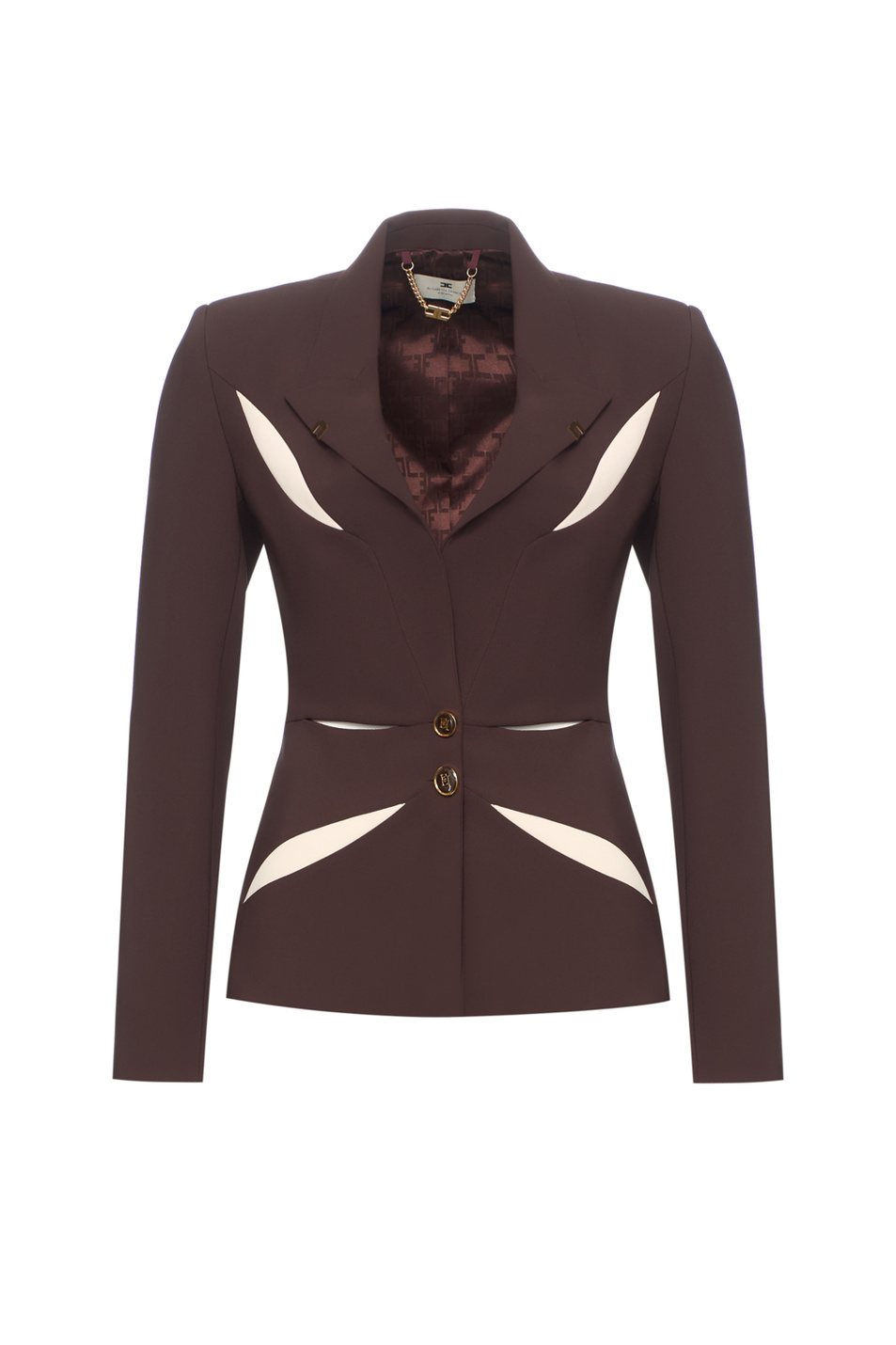 Пиджак с двухцветными вырезами|Основной цвет:Коричневый Женский Elisabetta Franchi Пиджак с двухцветными вырезами (цвет ), артикул GI19861E2 | Фото 1