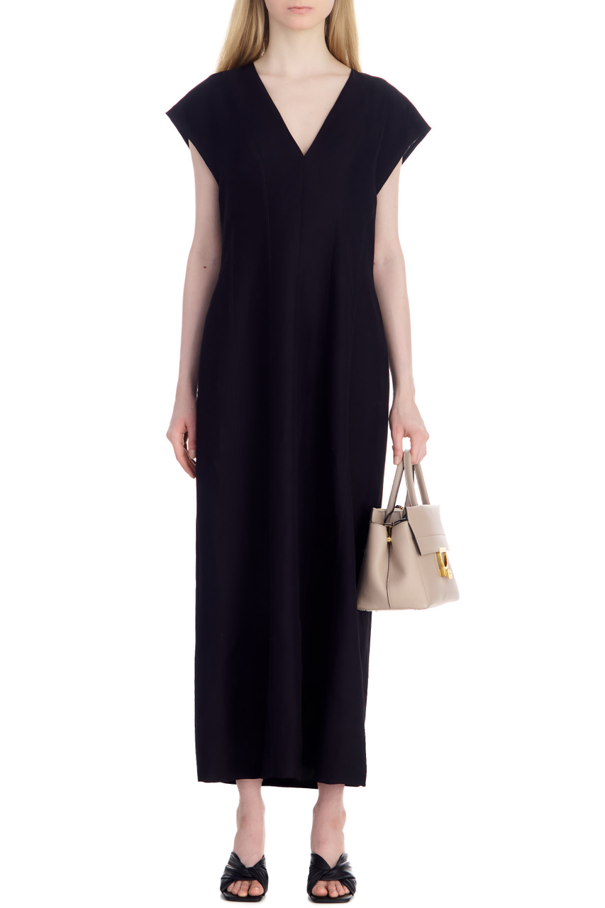 Платье из вискозы и льна|Основной цвет:Черный|Артикул:ABD273W206D399 | Фото 1