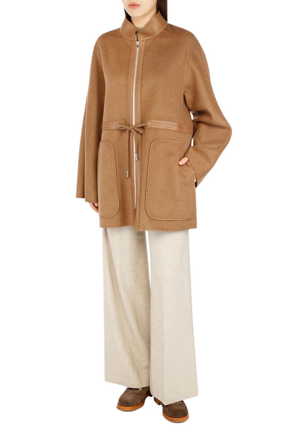 Полупальто из натуральной шерсти|Основной цвет:Коричневый Женский Kiton Полупальто из натуральной шерсти (цвет ), артикул D60587K0584G01003 | Фото 3