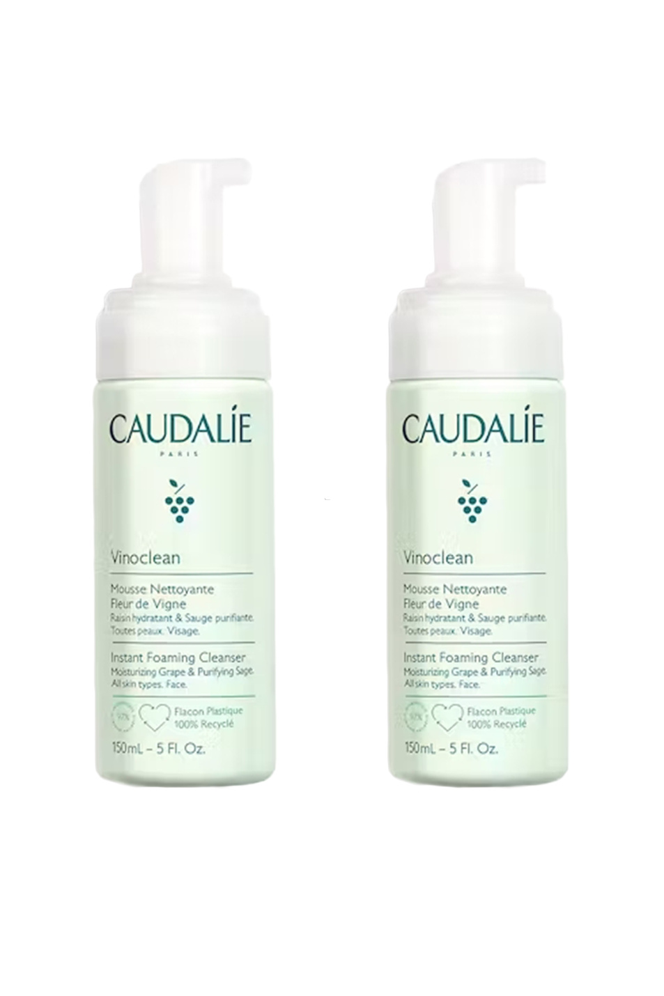 Не имеет пола Caudalie Очищающий мусс для лица Vinoclean Mousse Nettoyante Fleur de Vigne 150 мл*2 шт (цвет ), артикул 2781 | Фото 1