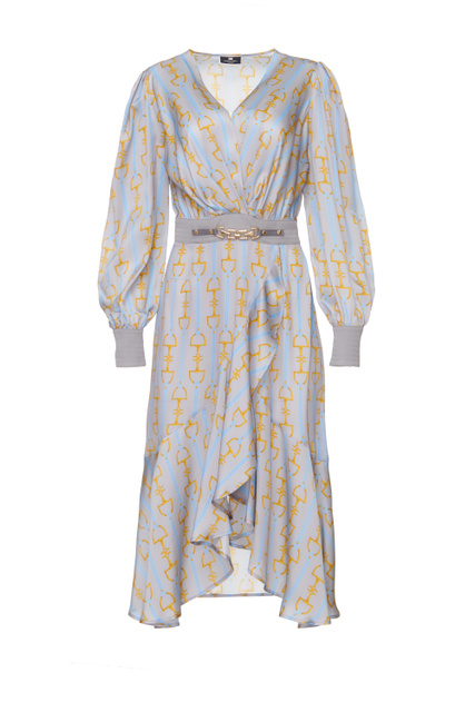 Платье из натурального шелка с принтом|Основной цвет:Голубой|Артикул:AB16018E2 | Фото 1
