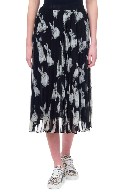 Плиссированная юбка с принтом|Основной цвет:Черный|Артикул:101127A0RA | Фото 1